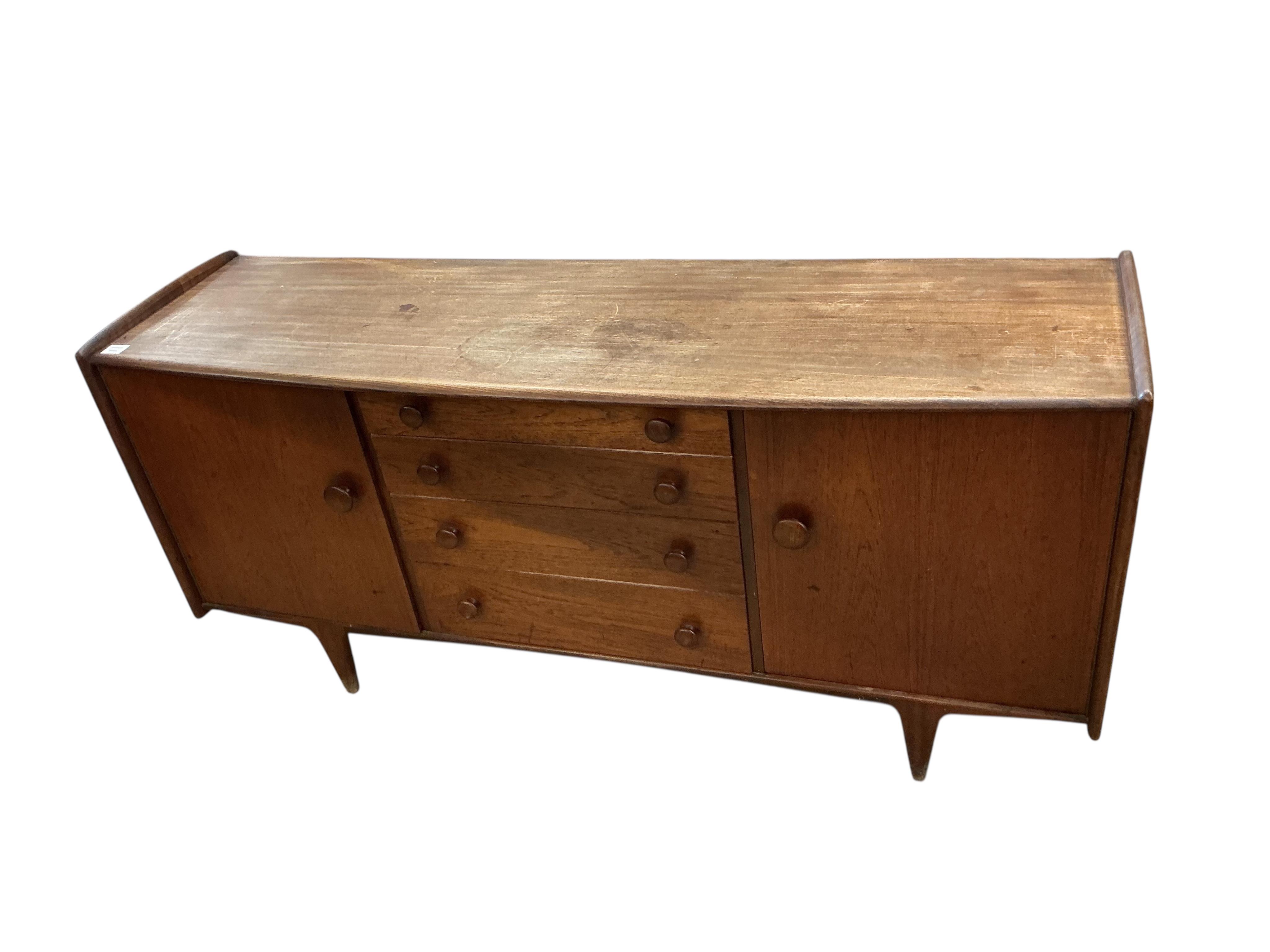 John Herbert for Younger, a mid century 'Volnay' teak bowfront sideboard, width 168cm, depth 49cm, height 82cm
